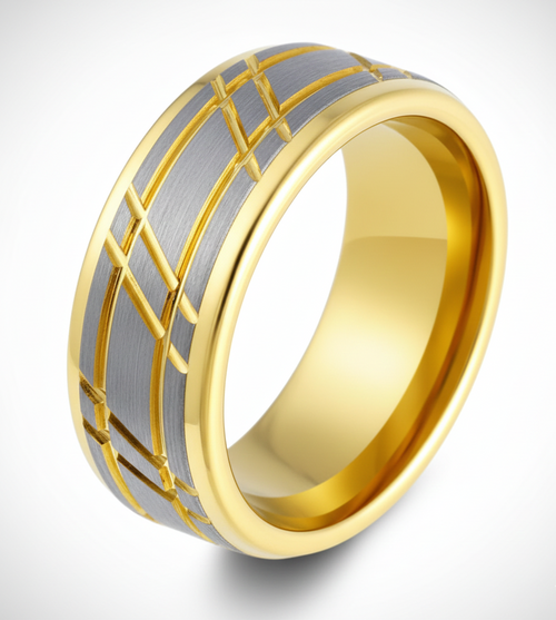 Imperial Weave Gold Plated Tungsten Ring with Brushed Silver