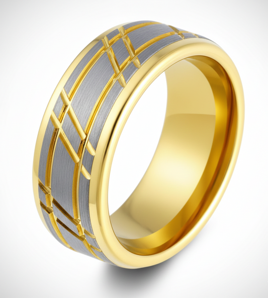 Imperial Weave Gold Plated Tungsten Ring with Brushed Silver
