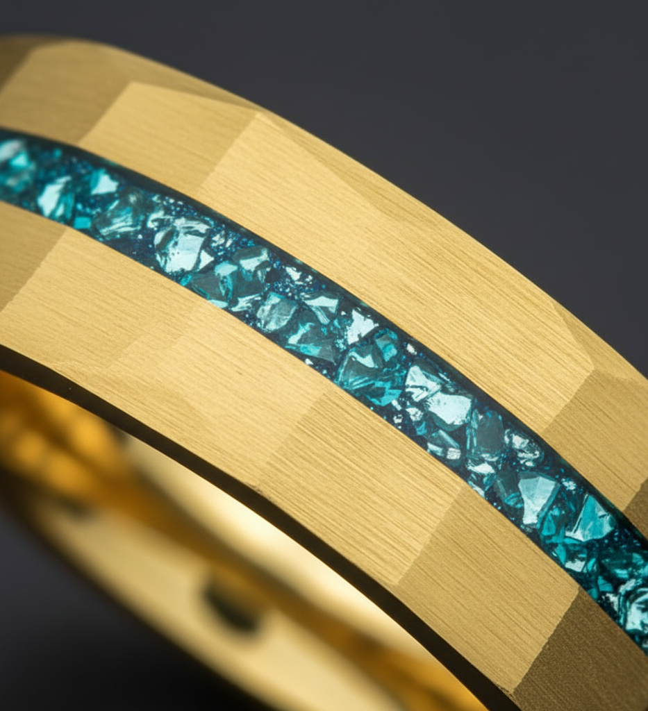 Golden Crest Gold Plated Tungsten Ring with Stone Inlay