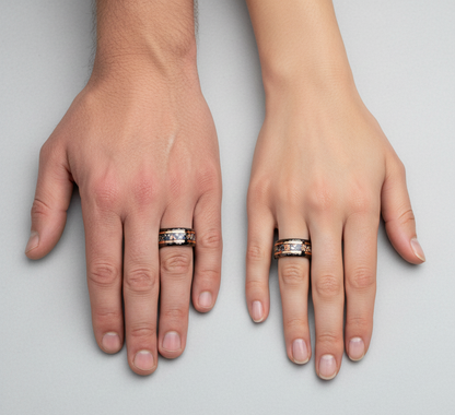 Eclipse Sovereign Black & Rose Gold Tungsten Ring with Meteorite and Rose Gold Leaf Inlay