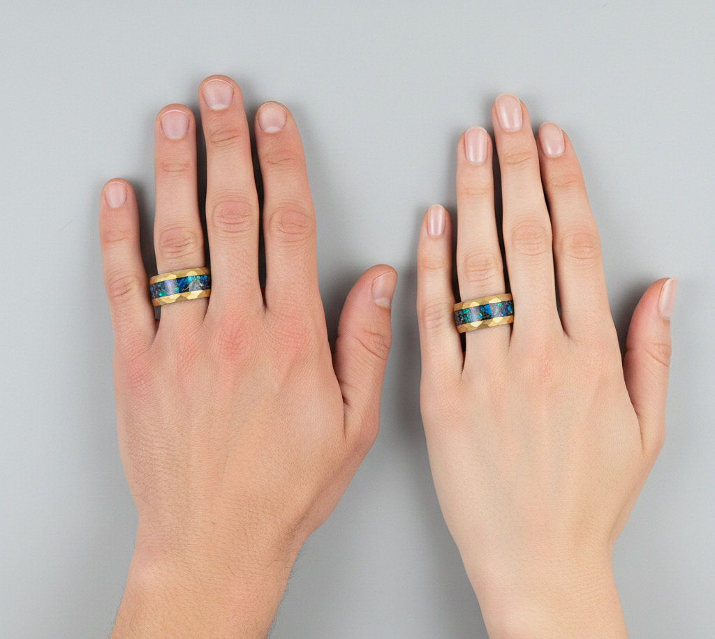 Aurora Radiance Gold Plated Tungsten Ring with Opal Inlay