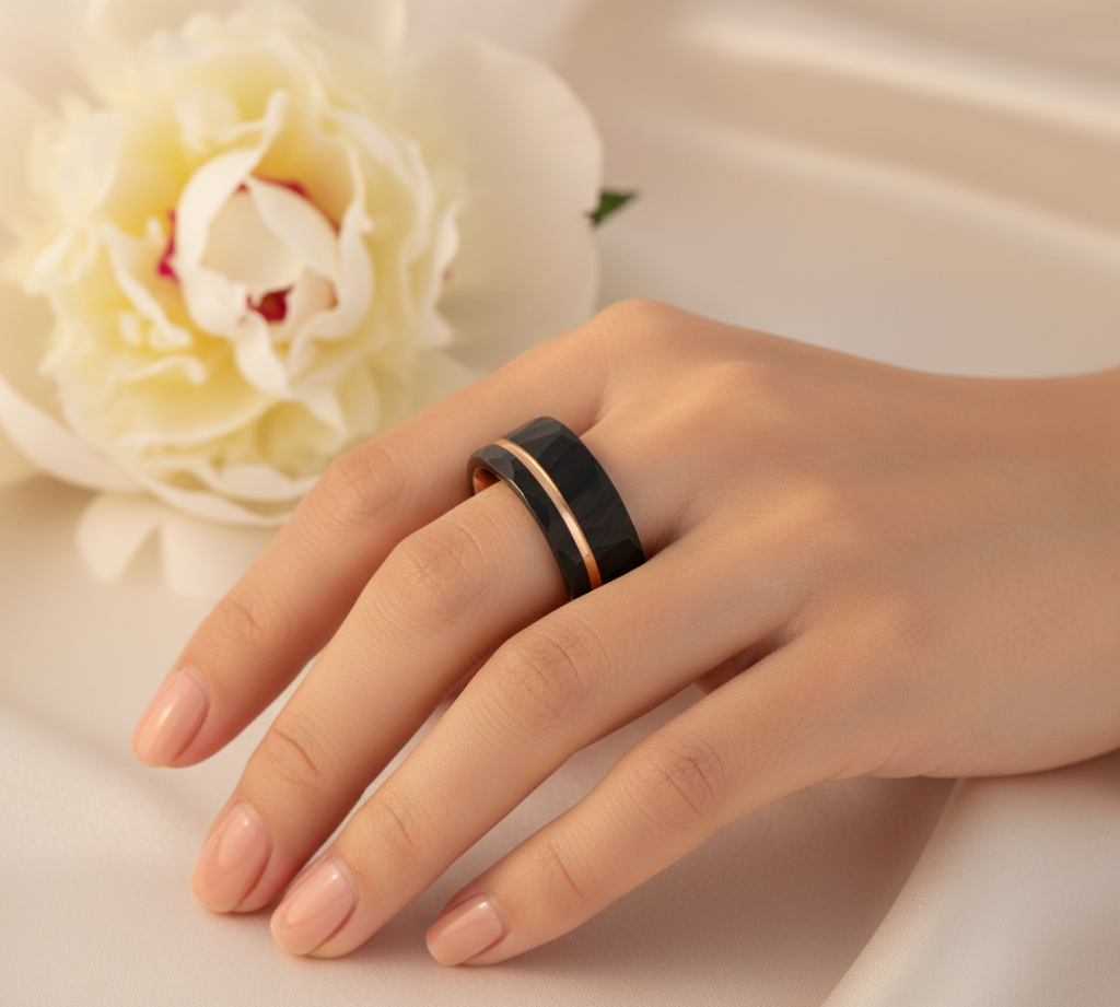 Eclipse Harmony Black & Rose Gold Plated Tungsten Ring