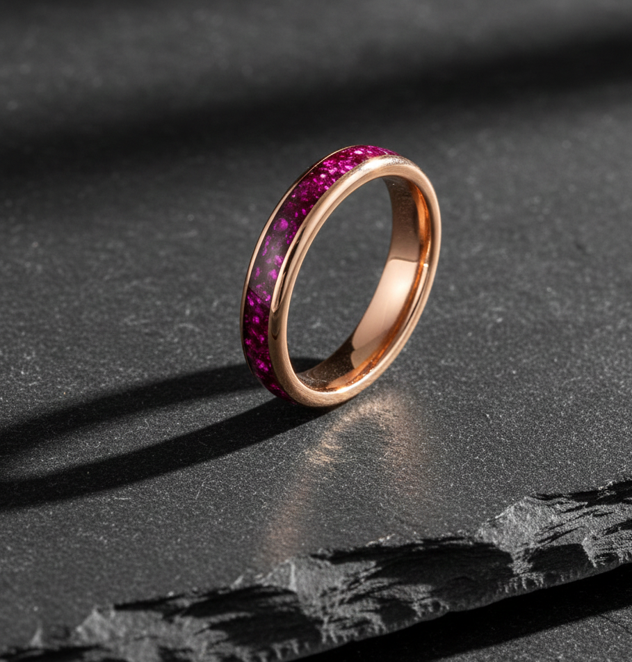 Imperial Violet Rose Gold Plated Tungsten Ring with Purple Alexandrite Inlay