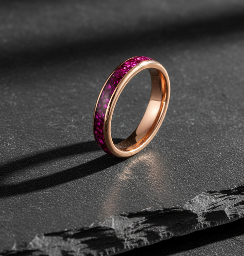 Imperial Violet Rose Gold Plated Tungsten Ring with Purple Alexandrite Inlay