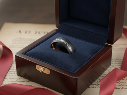Celestial Forge Black & Rose Gold Tungsten Ring with Meteorite Shavings Inlay