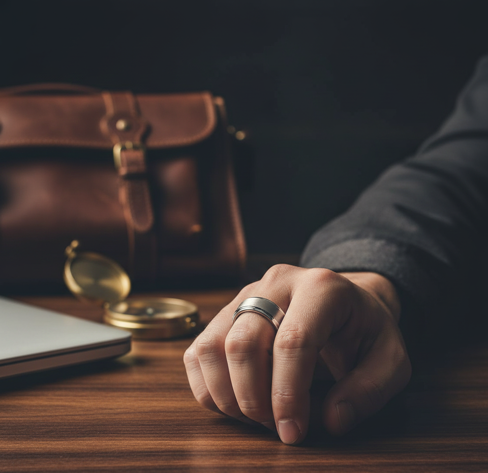 Trinity Ascend Black, Silver & Rose Gold Stepped-Edge Tungsten Ring