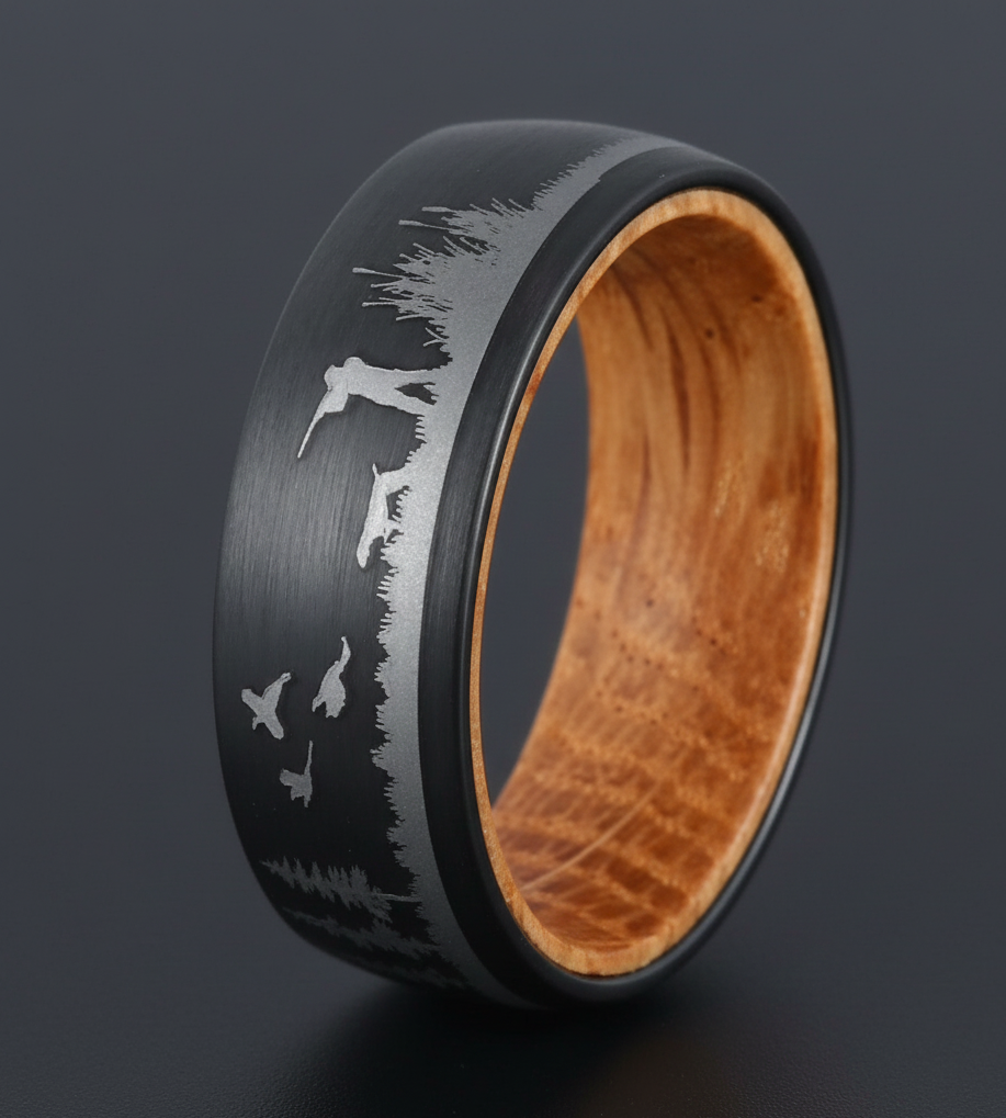 Hunter Tungsten Ring with Whiskey Barrel Wood Liner