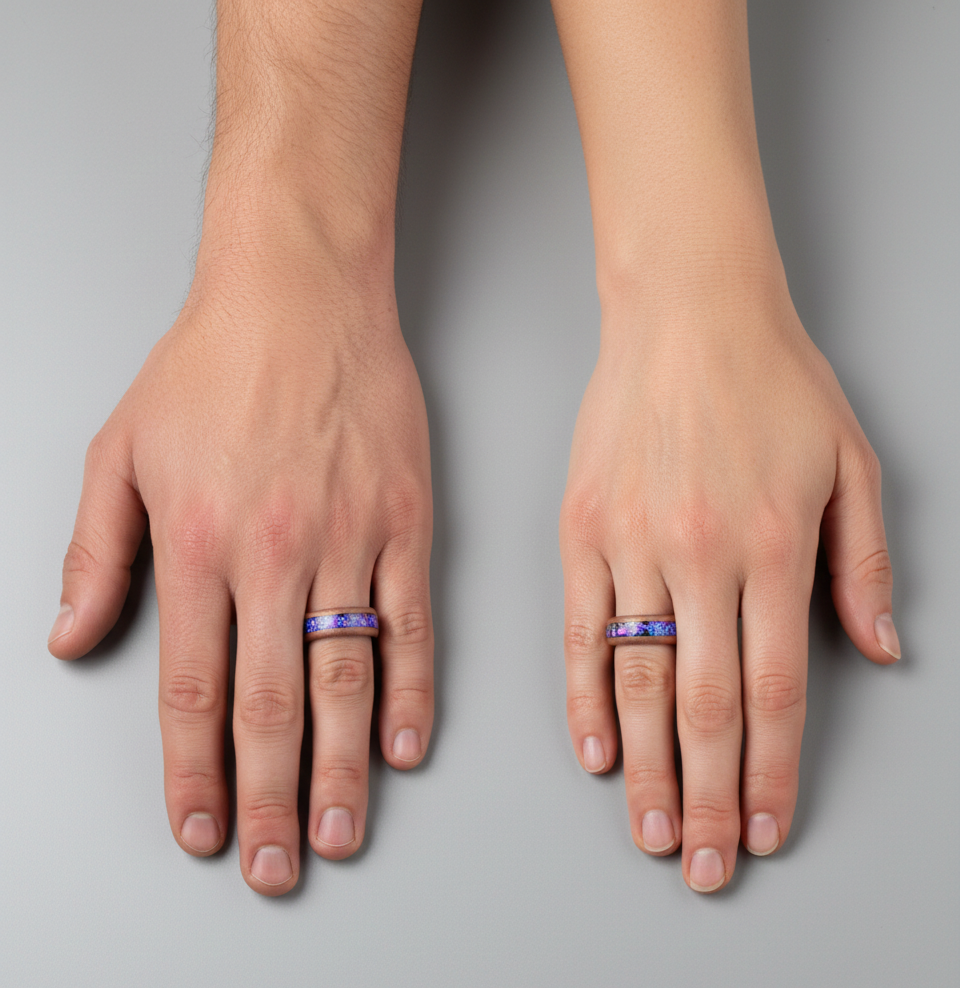 Cosmic Ember Sandblasted Coffee Tungsten Ring with Nebula Inlay