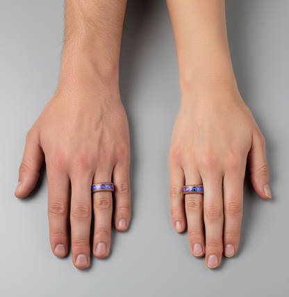 Cosmic Ember Sandblasted Coffee Tungsten Ring with Nebula Inlay