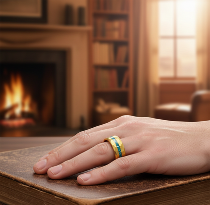 Golden Crest Gold Plated Tungsten Ring with Stone Inlay