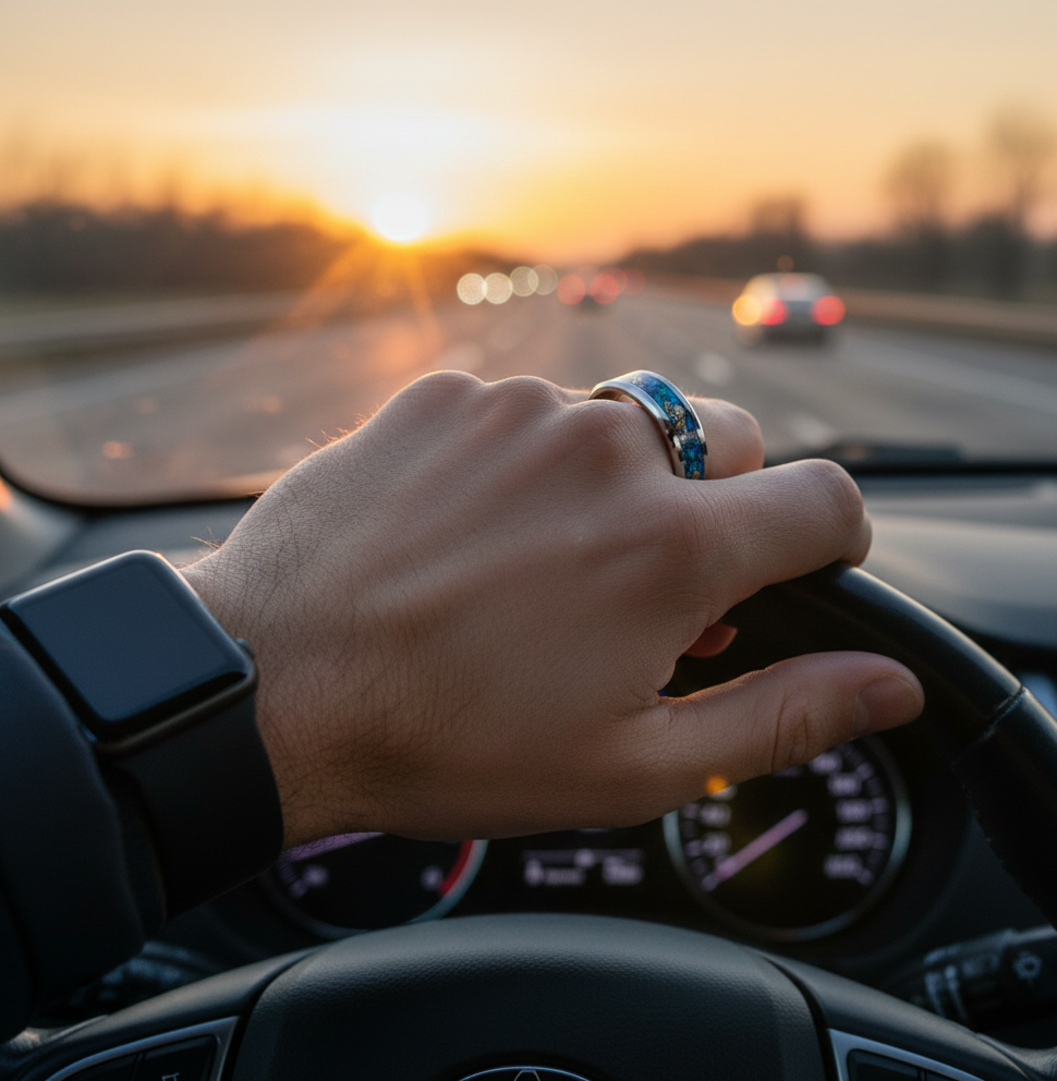Aurora Gilded Opal Tungsten Ring with Gold Leaf Inlay