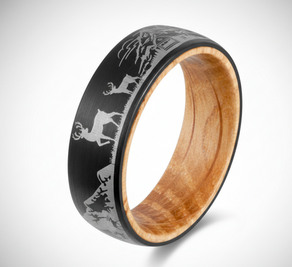 Tungsten Nature Ring with Whiskey Barrel Wood Liner
