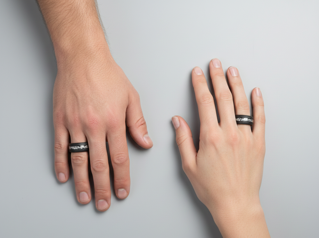 Celestial Forge Black & Rose Gold Tungsten Ring with Meteorite Shavings Inlay