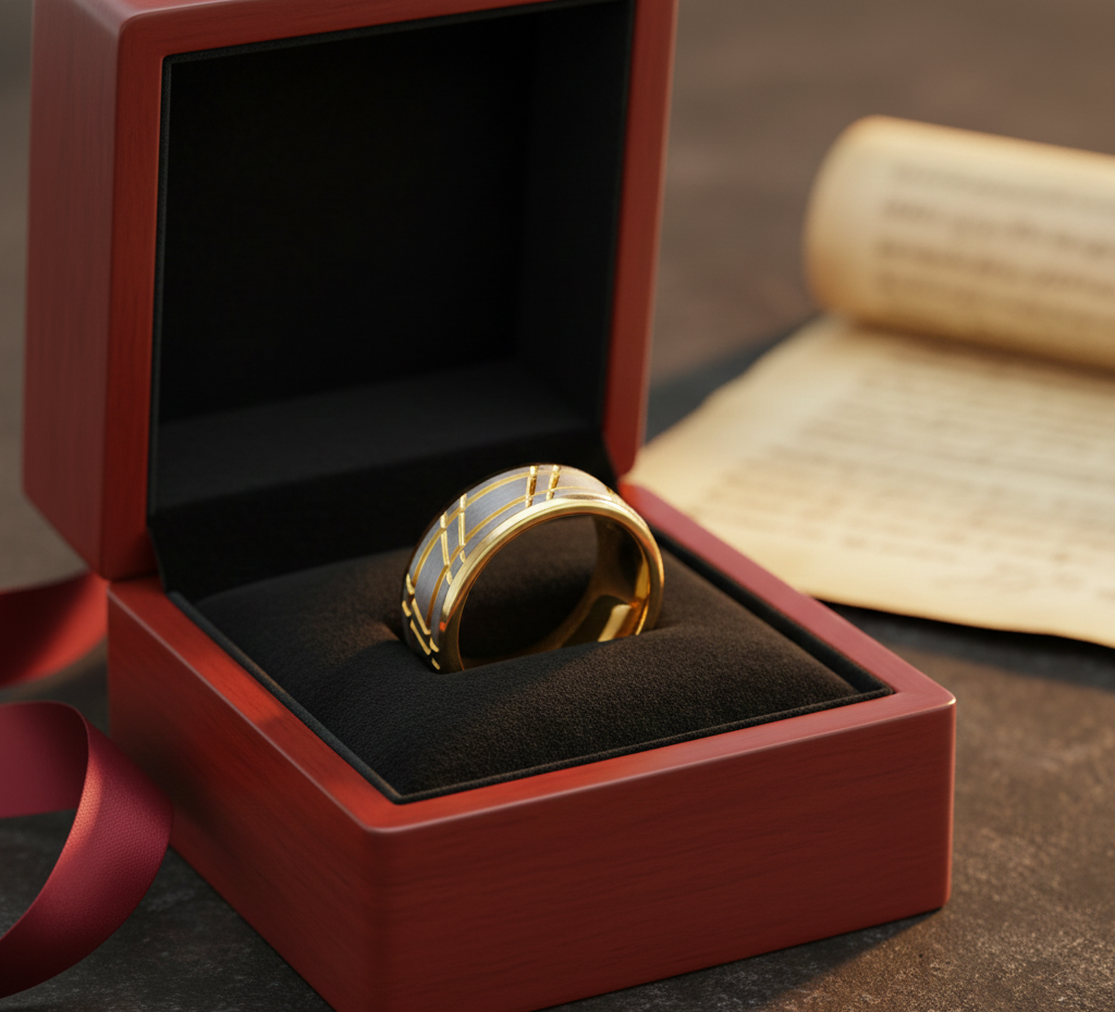 Imperial Weave Gold Plated Tungsten Ring with Brushed Silver