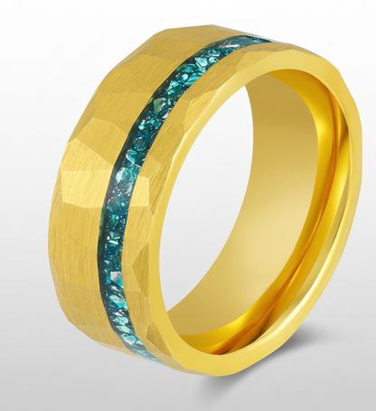 Golden Crest Gold Plated Tungsten Ring with Stone Inlay