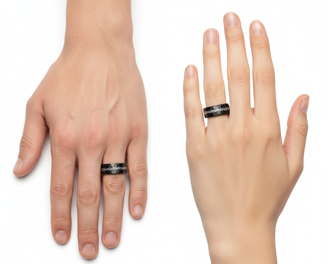 Obsidian Relic Black Tungsten Ring with Crushed Meteorite Inlay