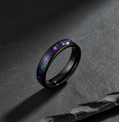 Midnight Aurora Black Plated Tungsten Ring with Alexandrite Inlay