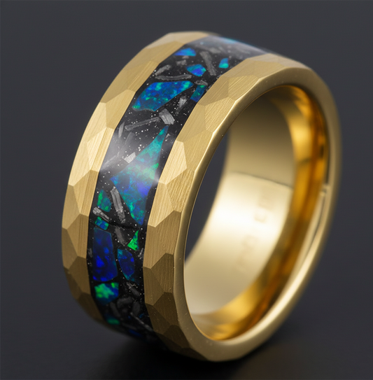 Aurora Radiance Gold Plated Tungsten Ring with Opal Inlay