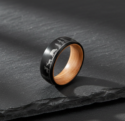Nature  Tungsten Ring with Whiskey Barrel Wood Liner