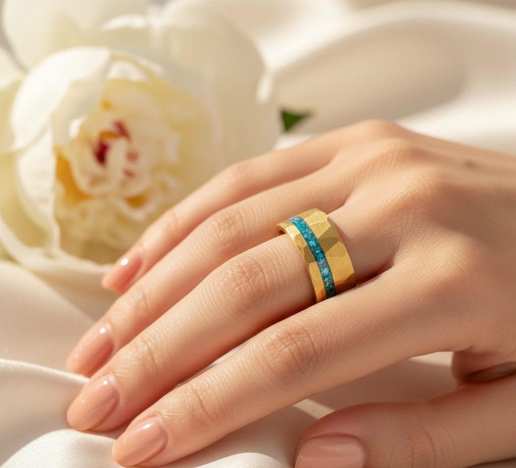 Golden Crest Gold Plated Tungsten Ring with Stone Inlay