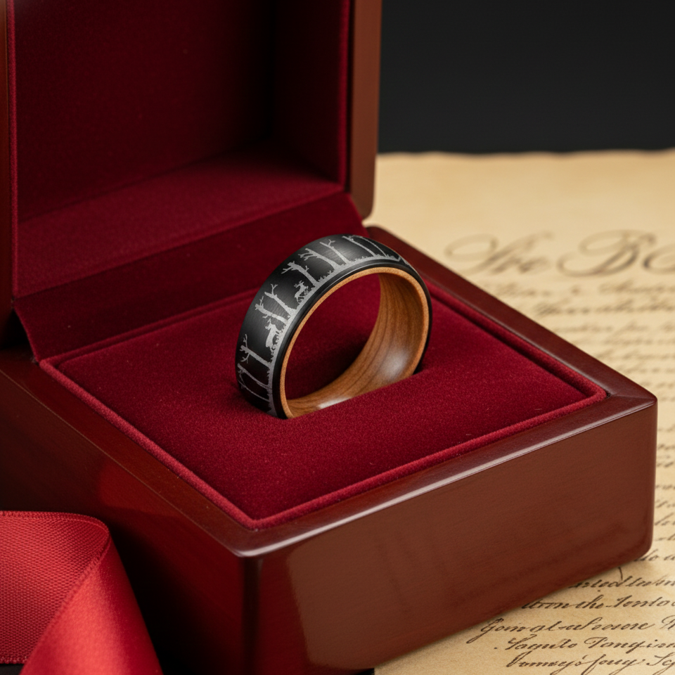 Nature Tungsten Ring with Whiskey Barrel Wood Liner
