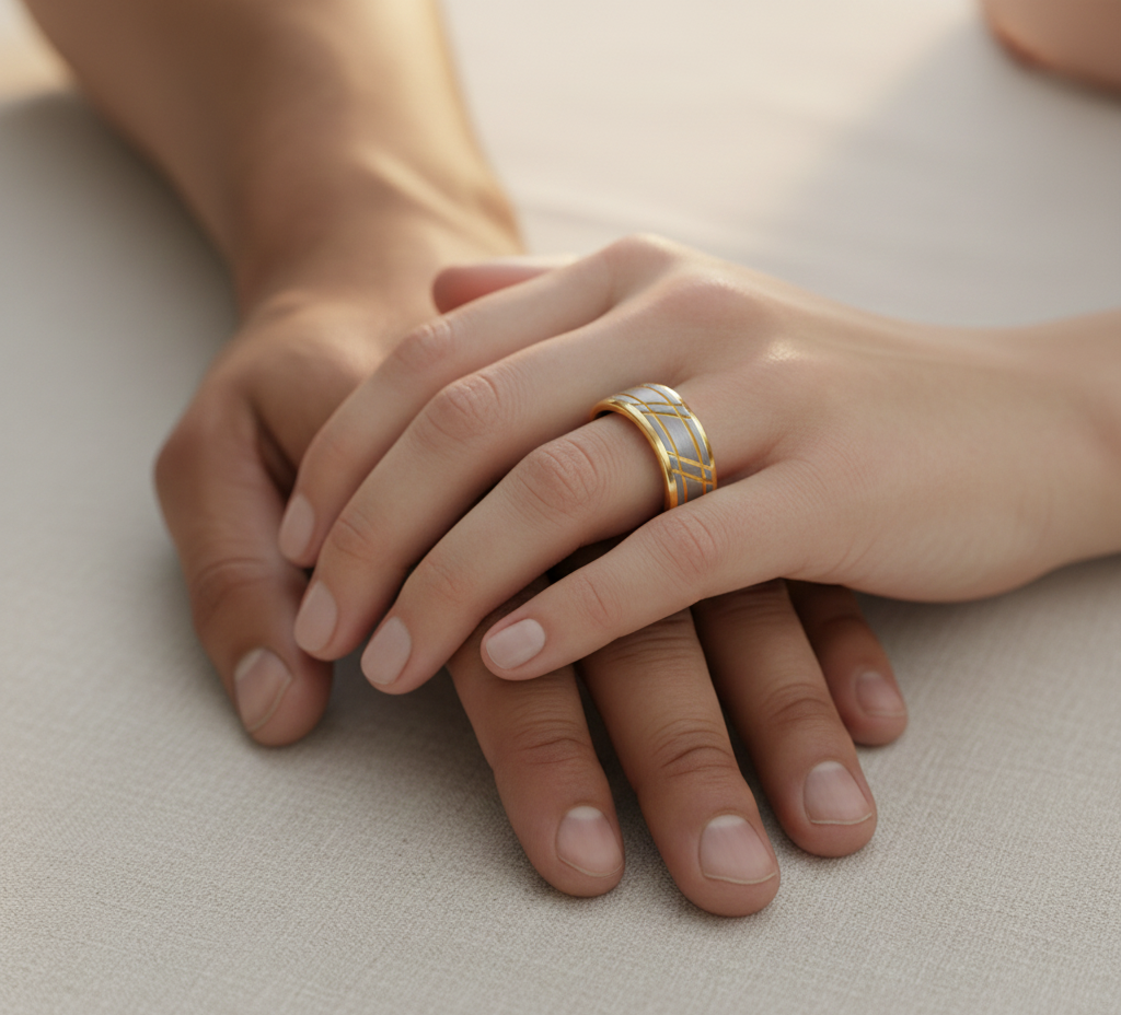 Imperial Weave Gold Plated Tungsten Ring with Brushed Silver