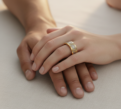 Imperial Weave Gold Plated Tungsten Ring with Brushed Silver