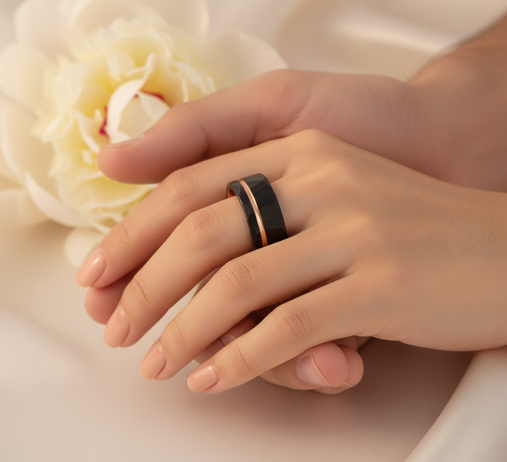 Eclipse Harmony Black & Rose Gold Plated Tungsten Ring