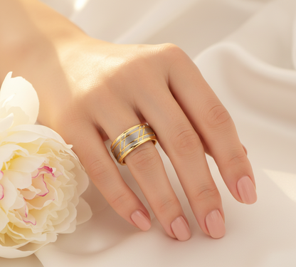 Imperial Weave Gold Plated Tungsten Ring with Brushed Silver