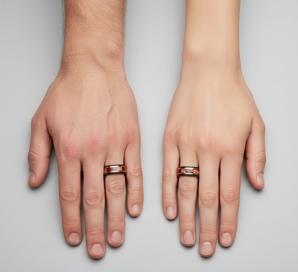 Eclipse Artisan Black & Rose Gold Tungsten Ring with Stone and Gold Leaf Inlay