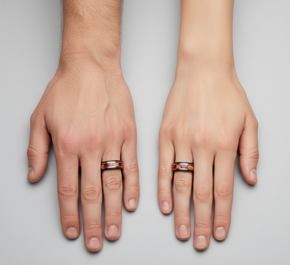 Eclipse Artisan Black & Rose Gold Tungsten Ring with Stone and Gold Leaf Inlay