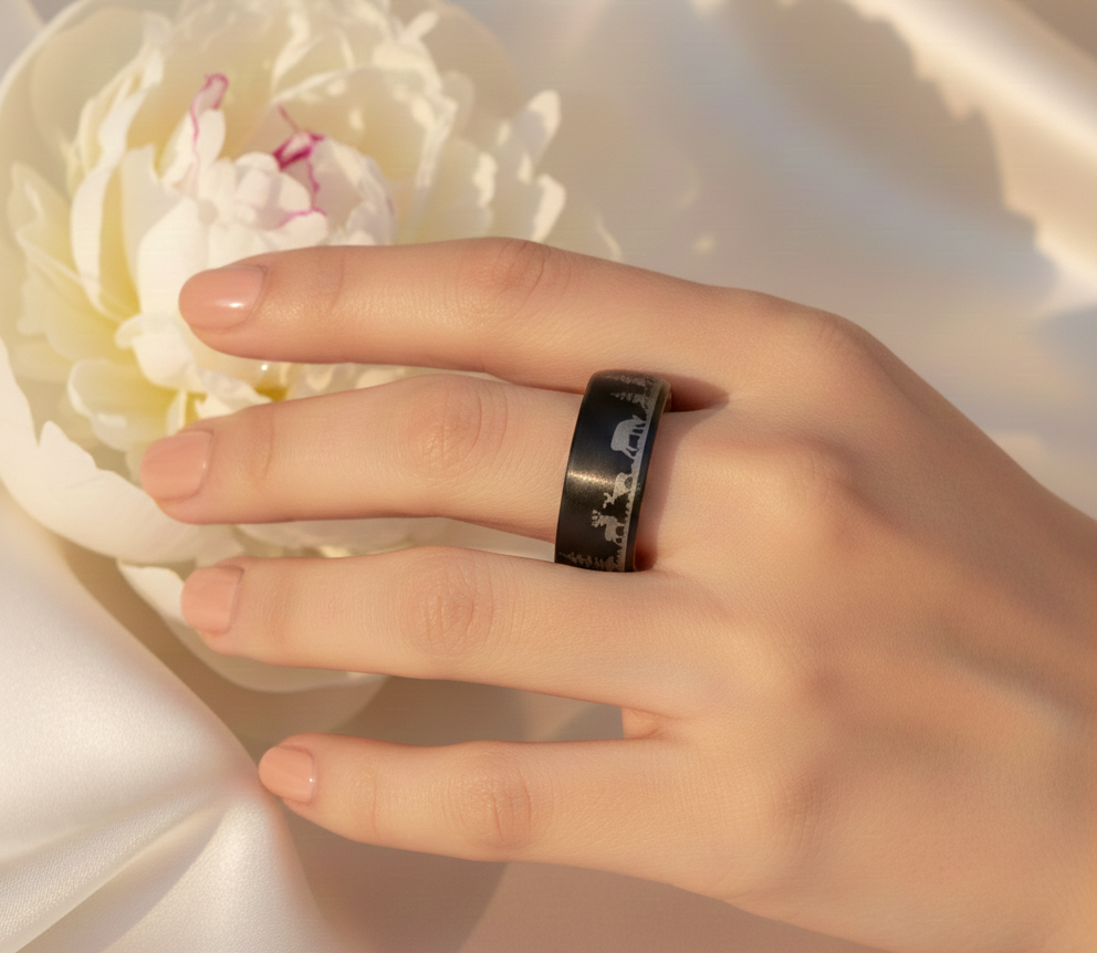 Nature  Tungsten Ring with Whiskey Barrel Wood Liner