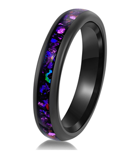 Midnight Aurora Black Plated Tungsten Ring with Alexandrite Inlay