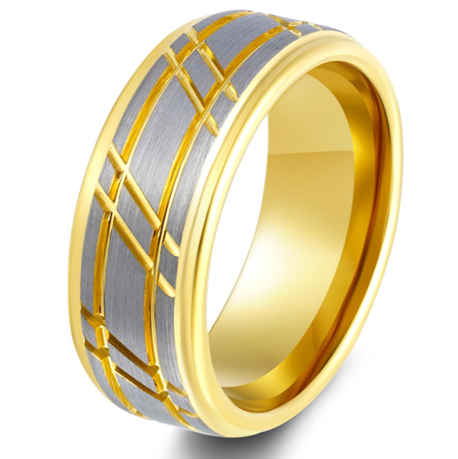 Imperial Weave Gold Plated Tungsten Ring with Brushed Silver