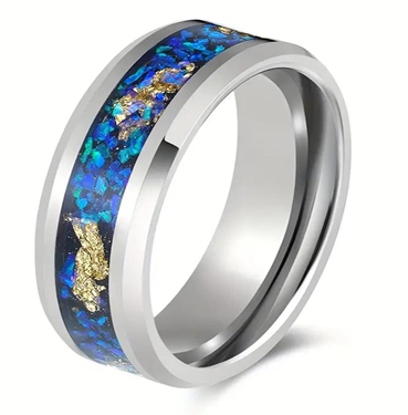 Aurora Gilded Opal Tungsten Ring with Gold Leaf Inlay
