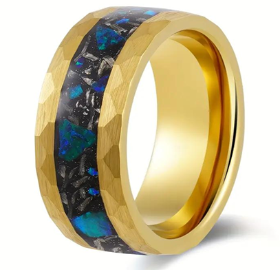 Aurora Radiance Gold Plated Tungsten Ring with Opal Inlay